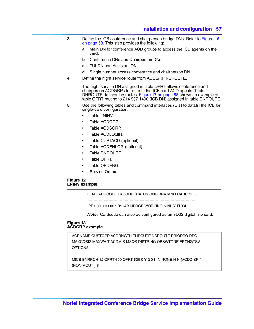 Nortel Networks 555-4001-135, 553-3001-358 manual Lninv example, Acdgrp example 