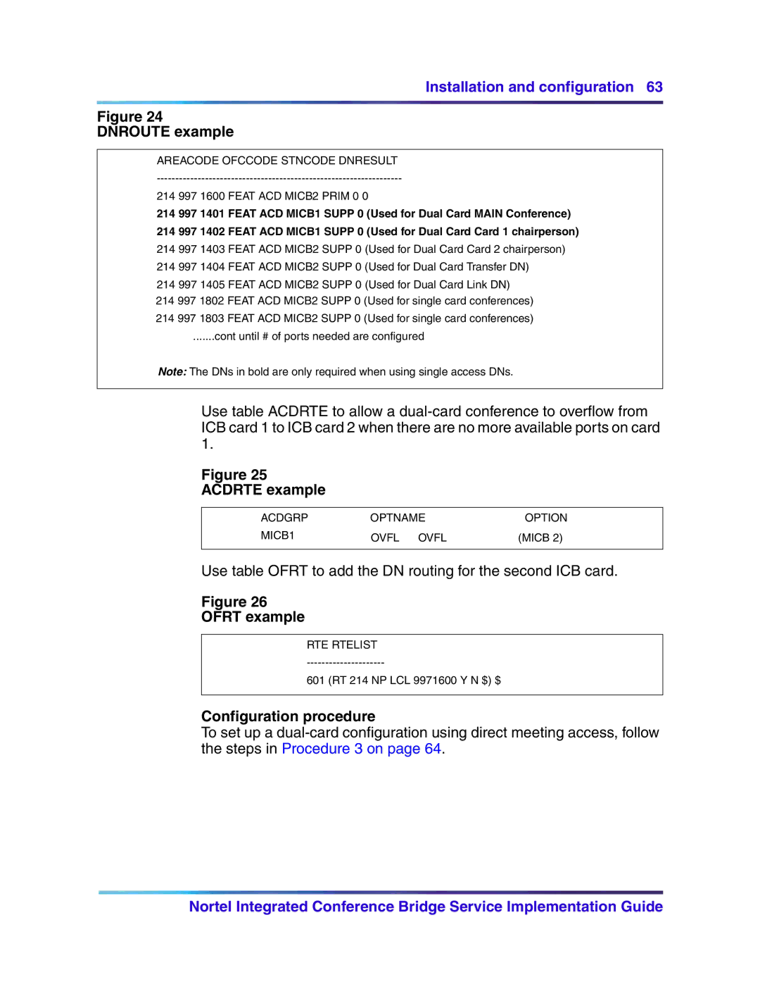 Nortel Networks 555-4001-135, 553-3001-358 manual Dnroute example, Acdrte example, Ofrt example 