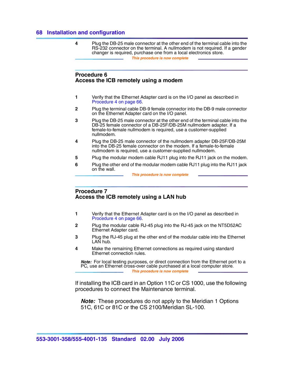 Nortel Networks 553-3001-358, 555-4001-135 manual Procedure Access the ICB remotely using a modem 