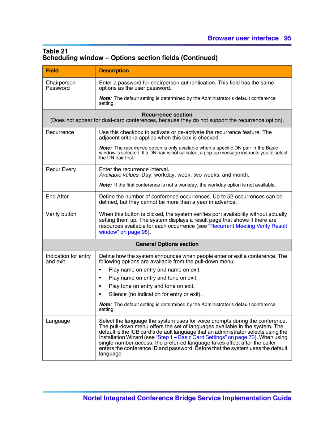 Nortel Networks 555-4001-135, 553-3001-358 manual Recurrence section, General Options section 