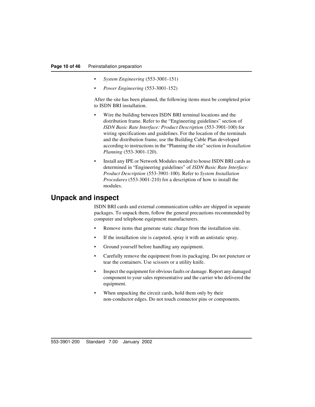 Nortel Networks 553-3901-200 instruction manual Unpack and inspect, System Engineering Power Engineering 