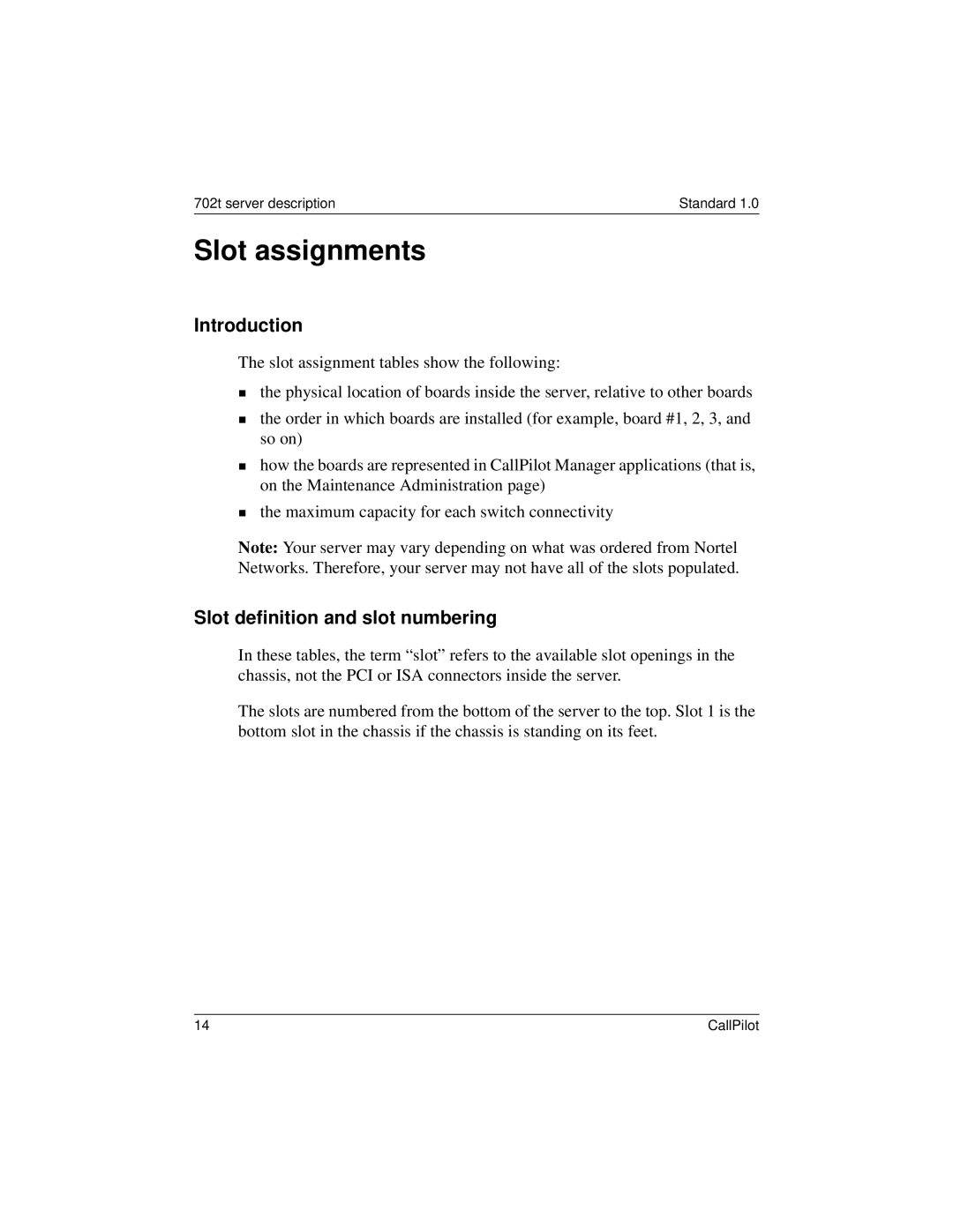 Nortel Networks 555-7101-215 manual Slot assignments, Slot definition and slot numbering 