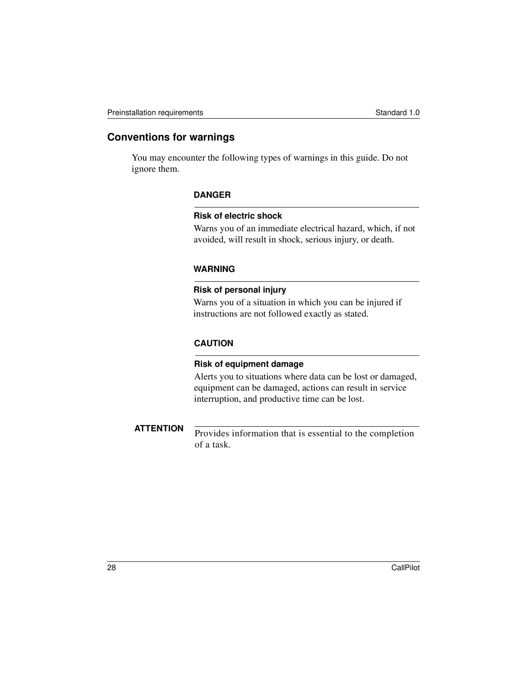 Nortel Networks 555-7101-215 manual Conventions for warnings 