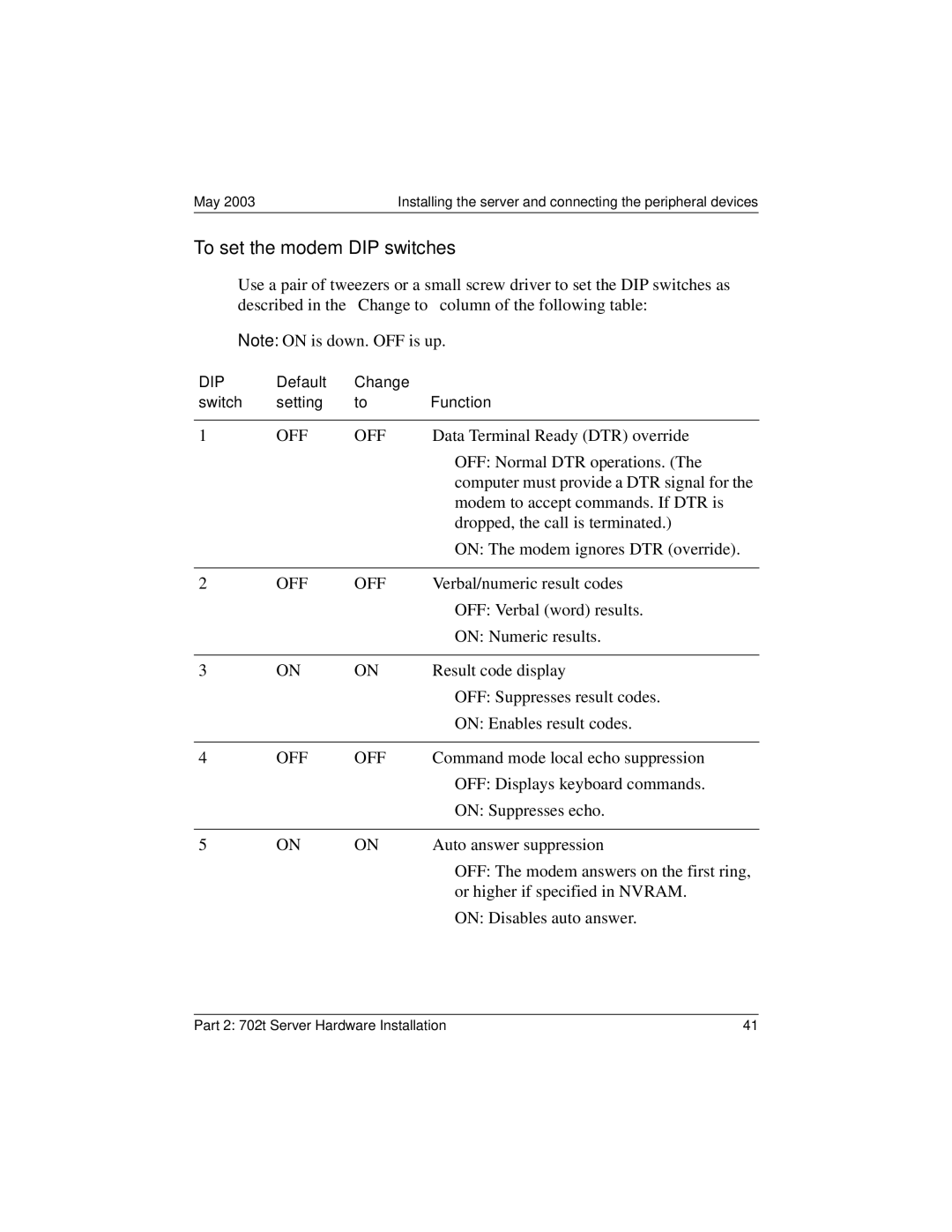 Nortel Networks 555-7101-215 manual To set the modem DIP switches, Off 