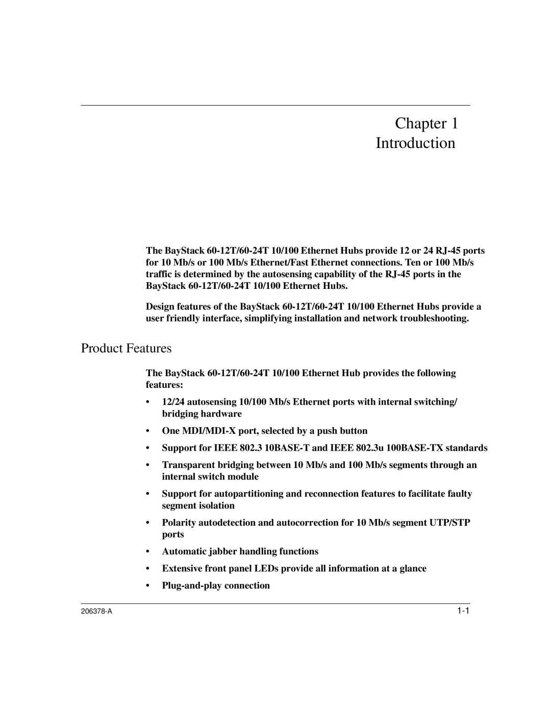 Nortel Networks 60-12T, 60-24T manual Chapter Introduction, Product Features 