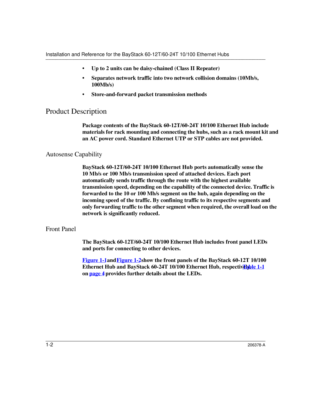 Nortel Networks 60-24T, 60-12T manual Product Description, Autosense Capability, Front Panel 