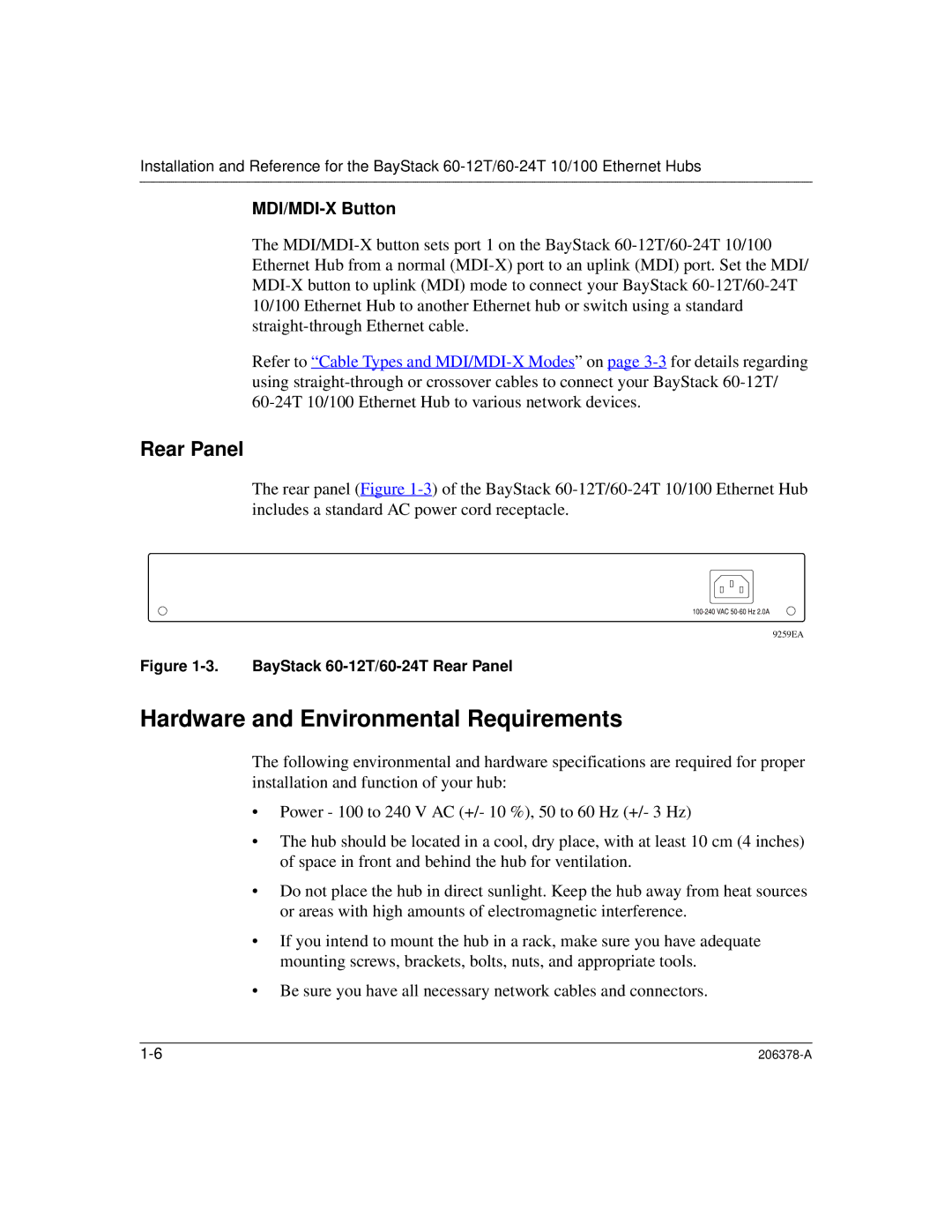 Nortel Networks 60-24T, 60-12T manual Hardware and Environmental Requirements, Rear Panel 