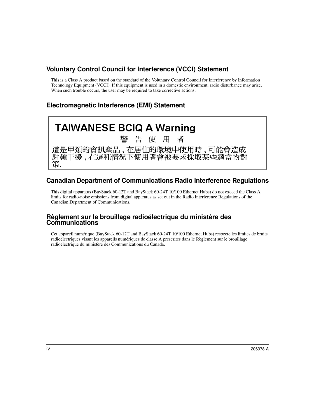 Nortel Networks 60-24T, 60-12T manual Voluntary Control Council for Interference Vcci Statement 