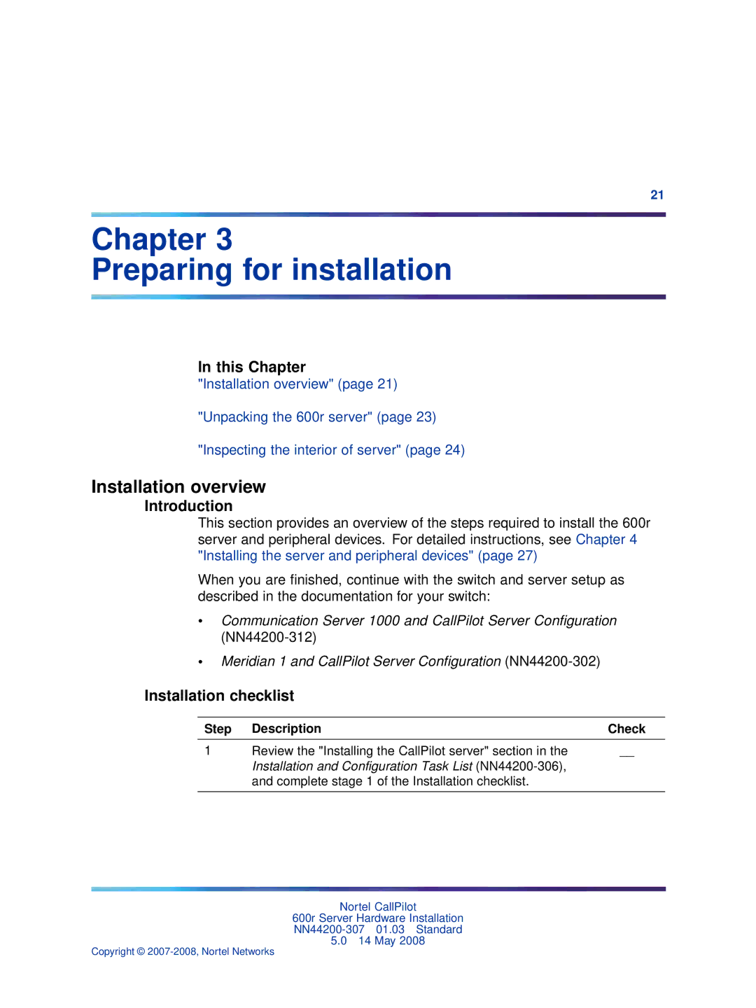 Nortel Networks 600r manual Chapter Preparing for installation, Installation overview, Introduction, Installation checklist 