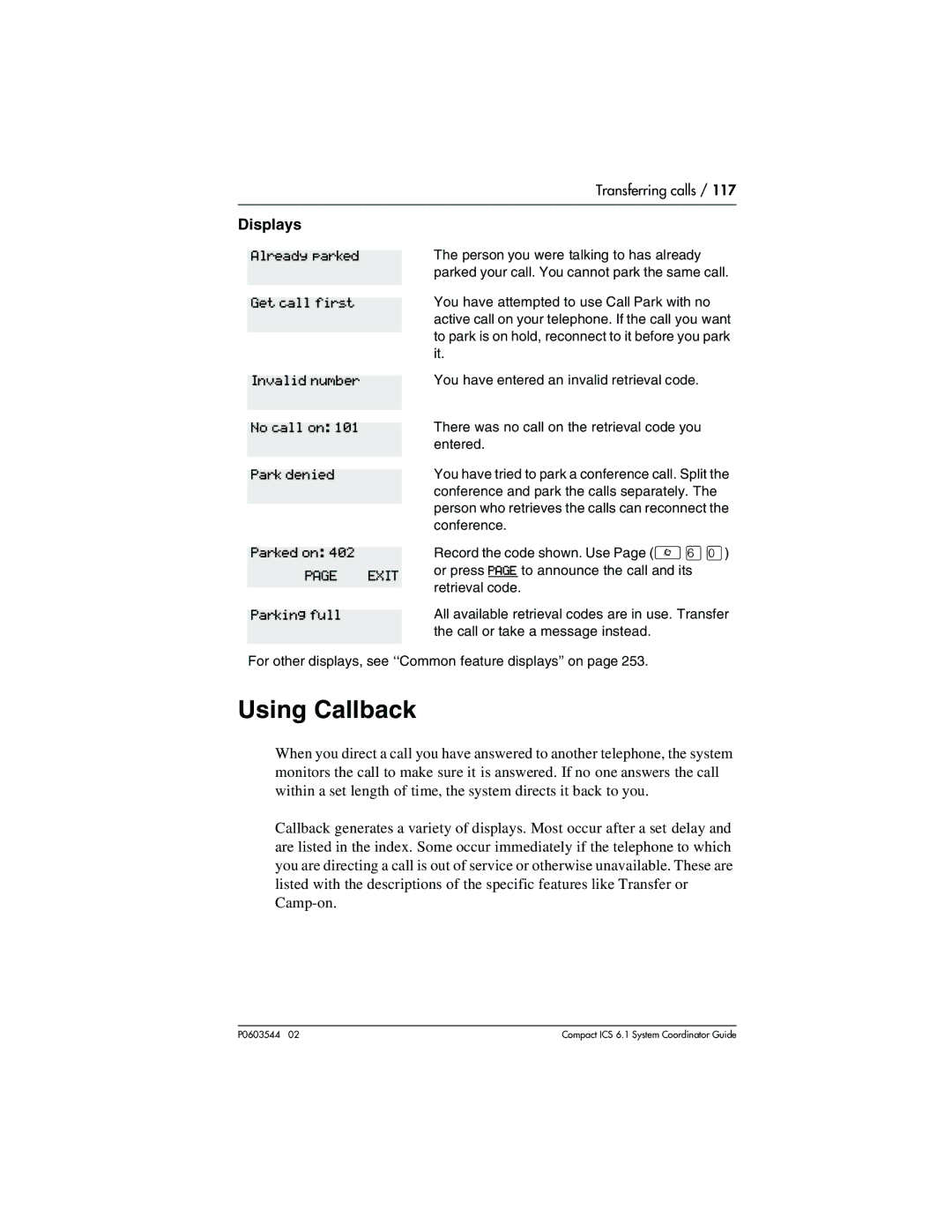 Nortel Networks 6.1 manual Using Callback 