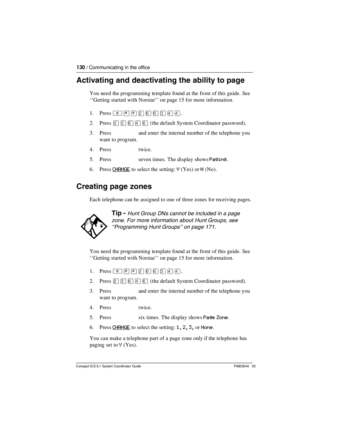 Nortel Networks 6.1 manual Activating and deactivating the ability to, Creating page zones 