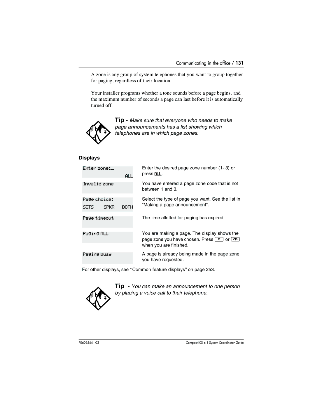 Nortel Networks 6.1 manual Tip, Displays 