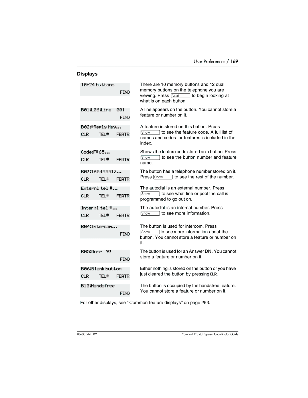 Nortel Networks 6.1 manual 10+24 buttons, B01L06Line, B02#Reply Msg, CodeF#65, B03160455512, Externl tel #, Internl tel # 