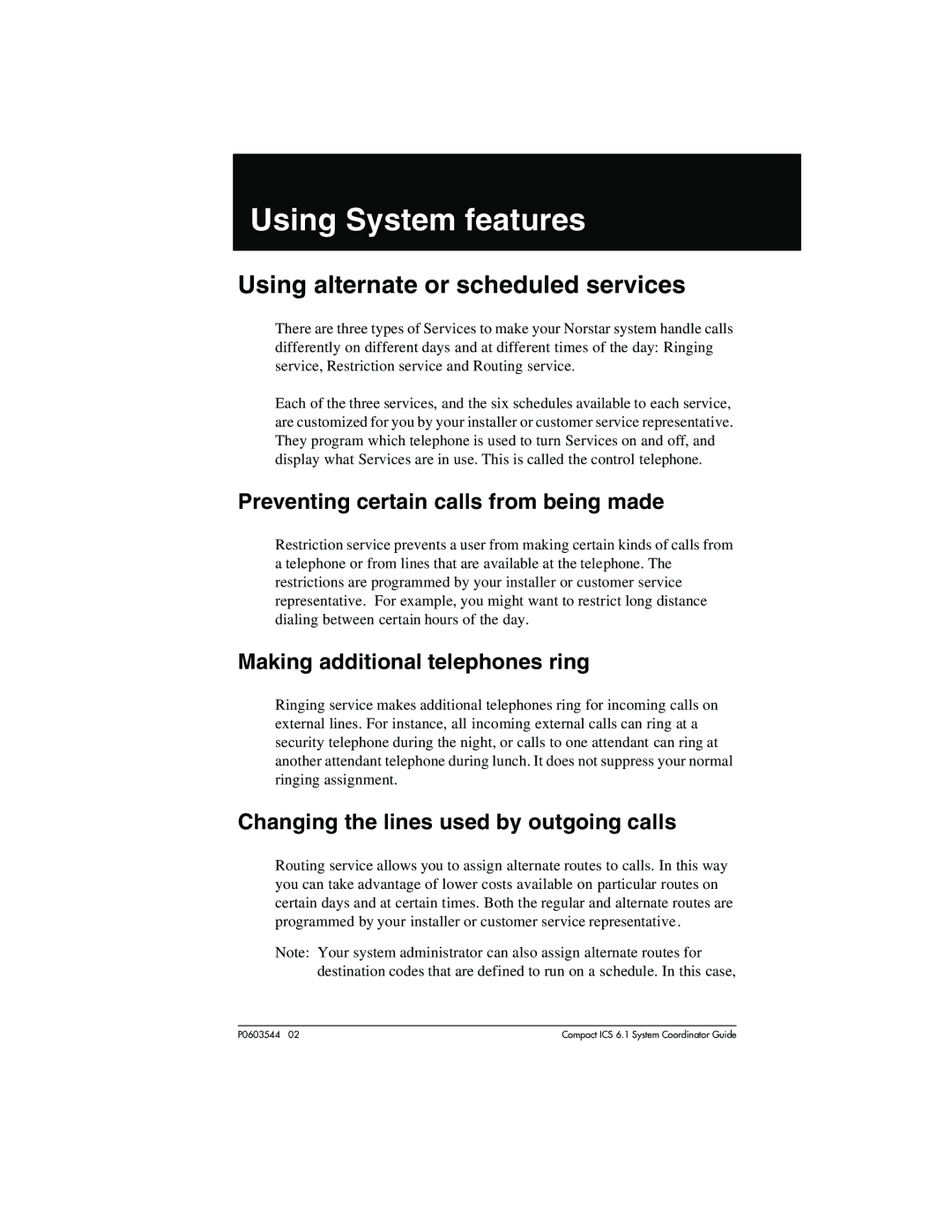 Nortel Networks 6.1 Using System features, Using alternate or scheduled services, Preventing certain calls from being made 