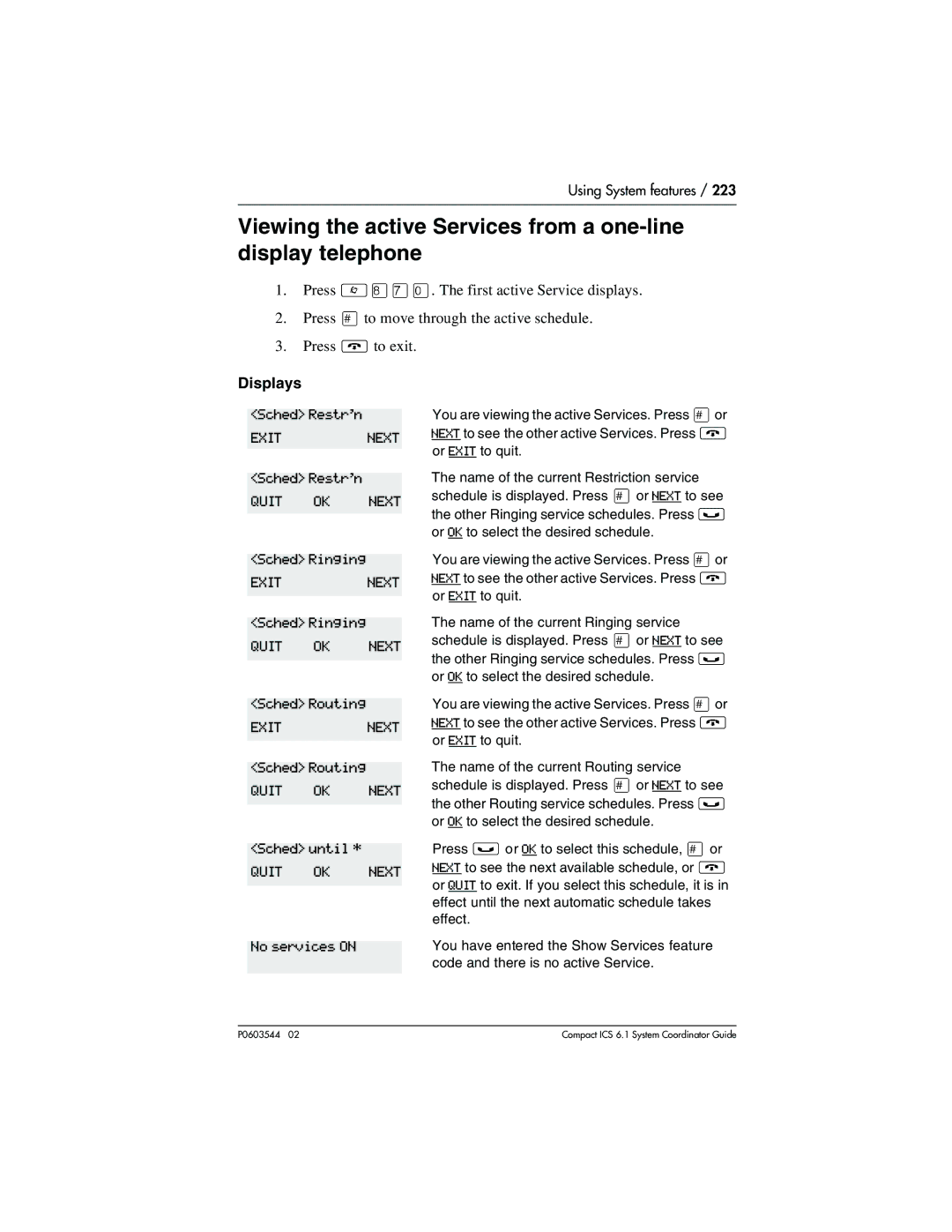 Nortel Networks 6.1 manual Sched Restrn, Sched Ringing, Sched Routing, Sched until, No services on 