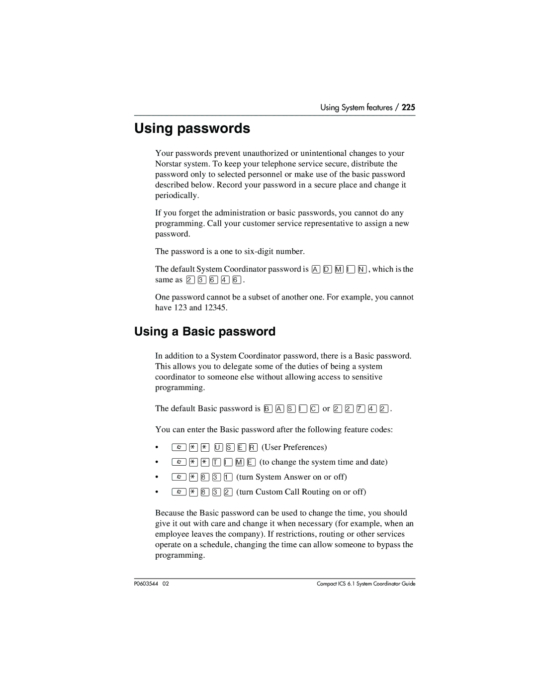 Nortel Networks 6.1 manual Using passwords, Using a Basic password, Give, Programming 