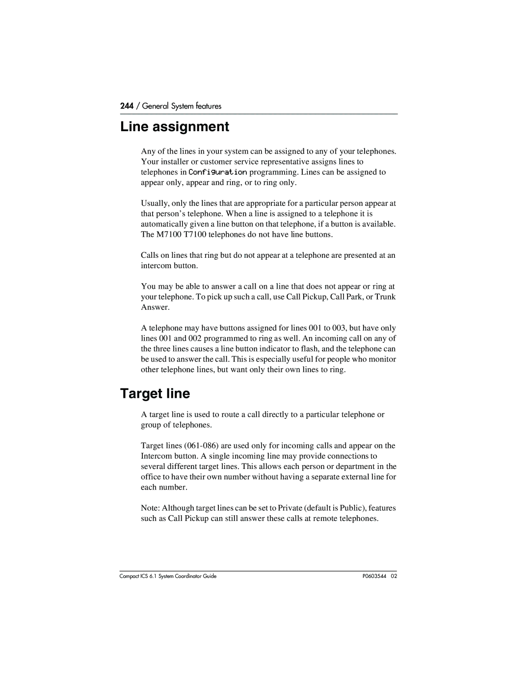 Nortel Networks 6.1 manual Line assignment, Target line 