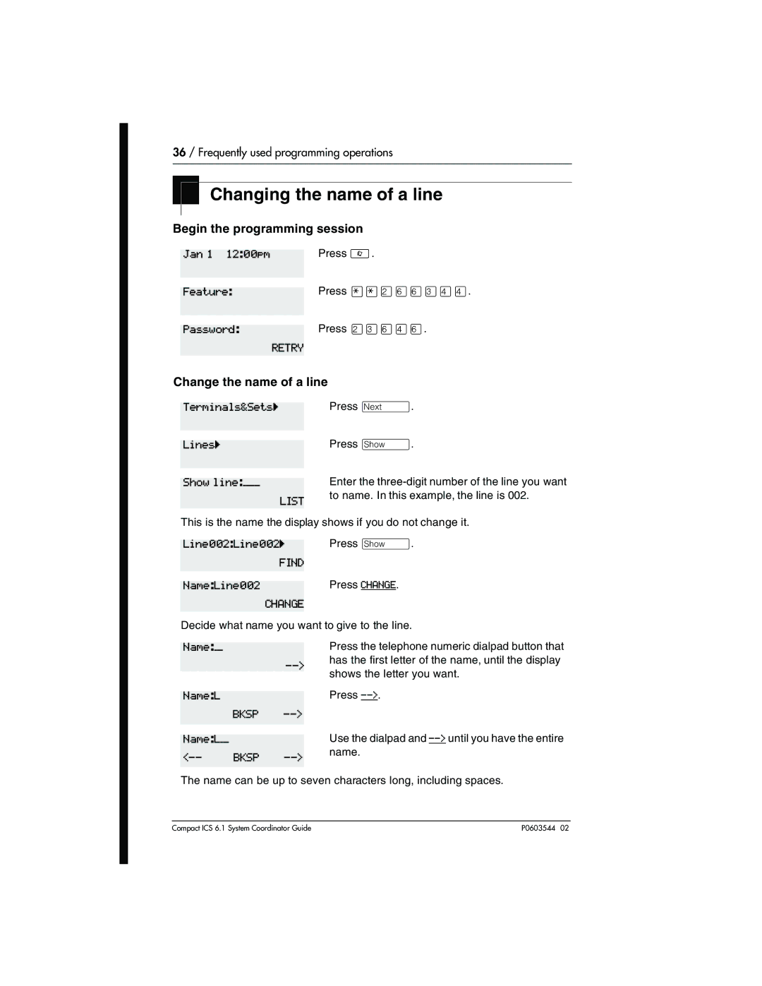 Nortel Networks 6.1 manual Changing the name of a line, Change the name of a line 