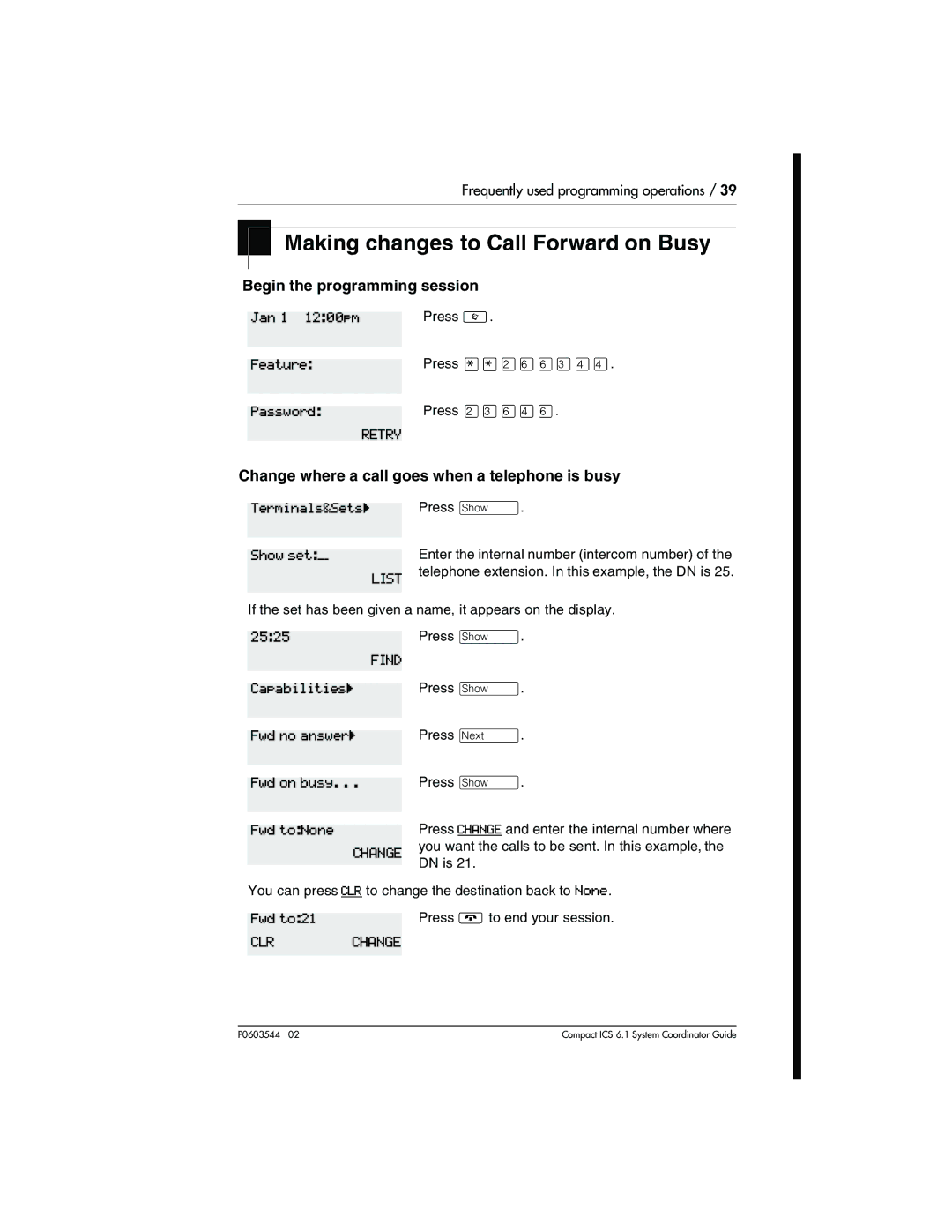 Nortel Networks 6.1 manual Making changes to Call Forward on Busy, Fwd on busy 