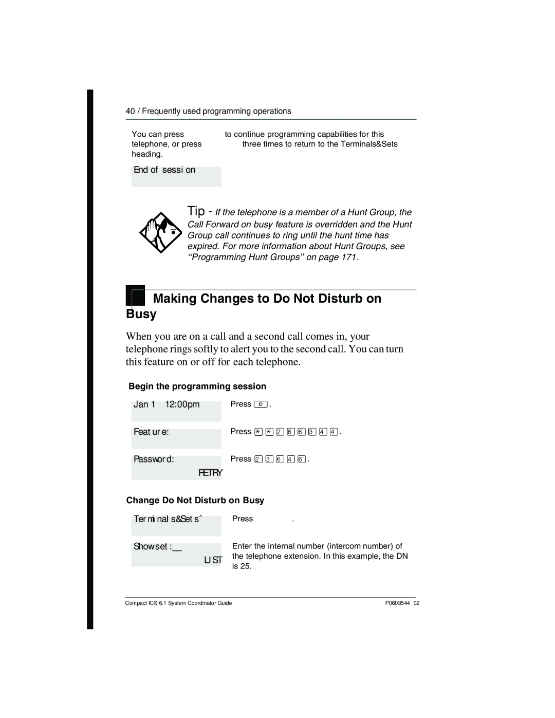 Nortel Networks 6.1 manual ¤‹ﬂ›¤ﬂ‹››, Making Changes to Do Not Disturb on Busy 