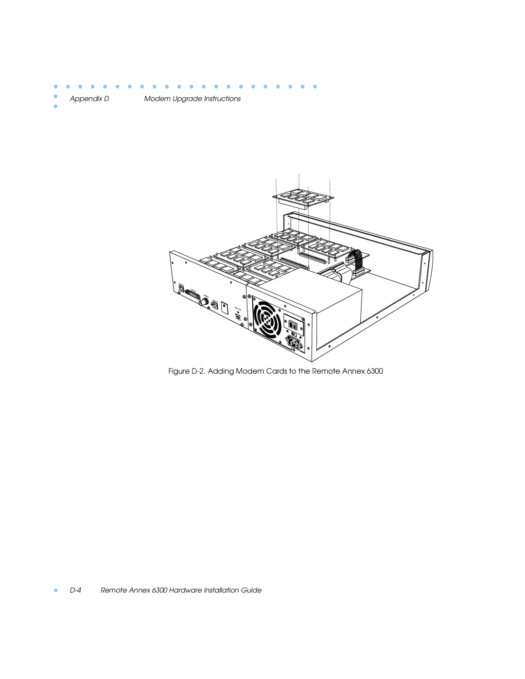 Nortel Networks 6300 manual Figure D-2. Adding Modem Cards to the Remote Annex 