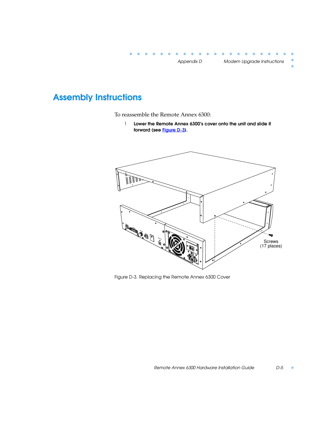 Nortel Networks manual Figure D-3. Replacing the Remote Annex 6300 Cover 