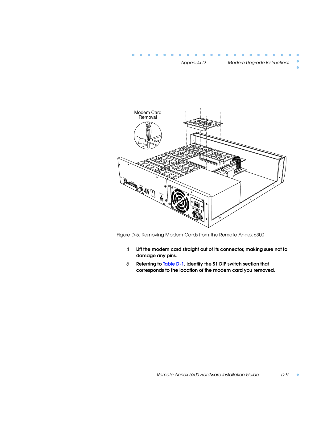 Nortel Networks 6300 manual Modem Card Removal 