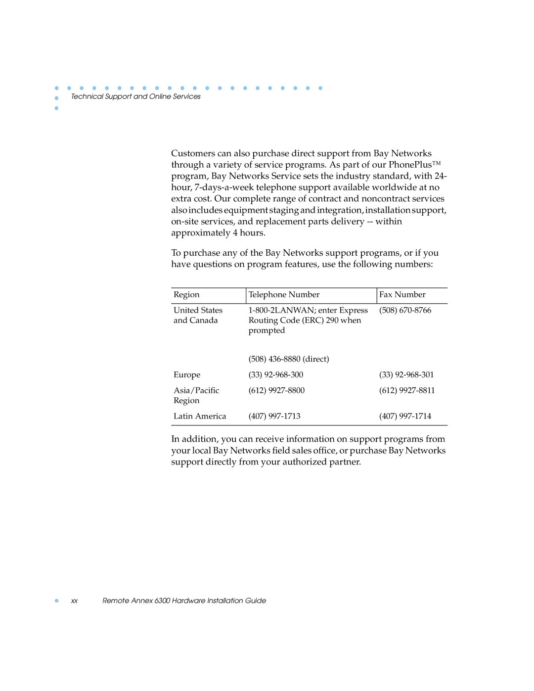 Nortel Networks 6300 manual Technical Support and Online Services 