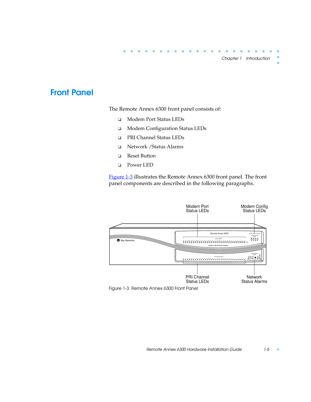 Nortel Networks manual Front Panel, Remote Annex 6300 front panel consists 