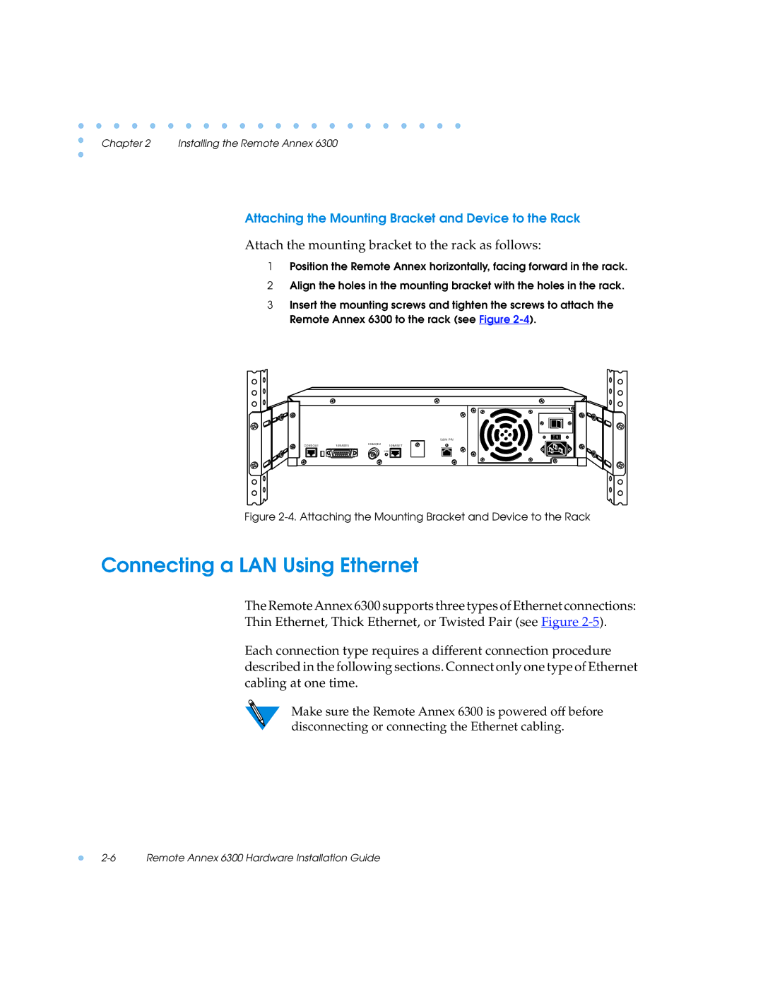 Nortel Networks 6300 manual Connecting a LAN Using Ethernet 