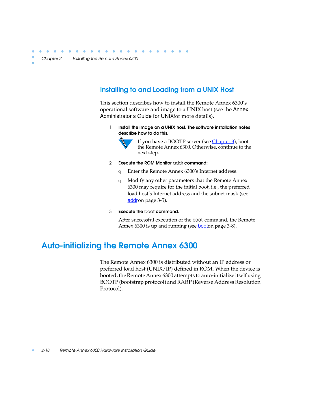 Nortel Networks 6300 manual Auto-initializing the Remote Annex, Installing to and Loading from a Unix Host 