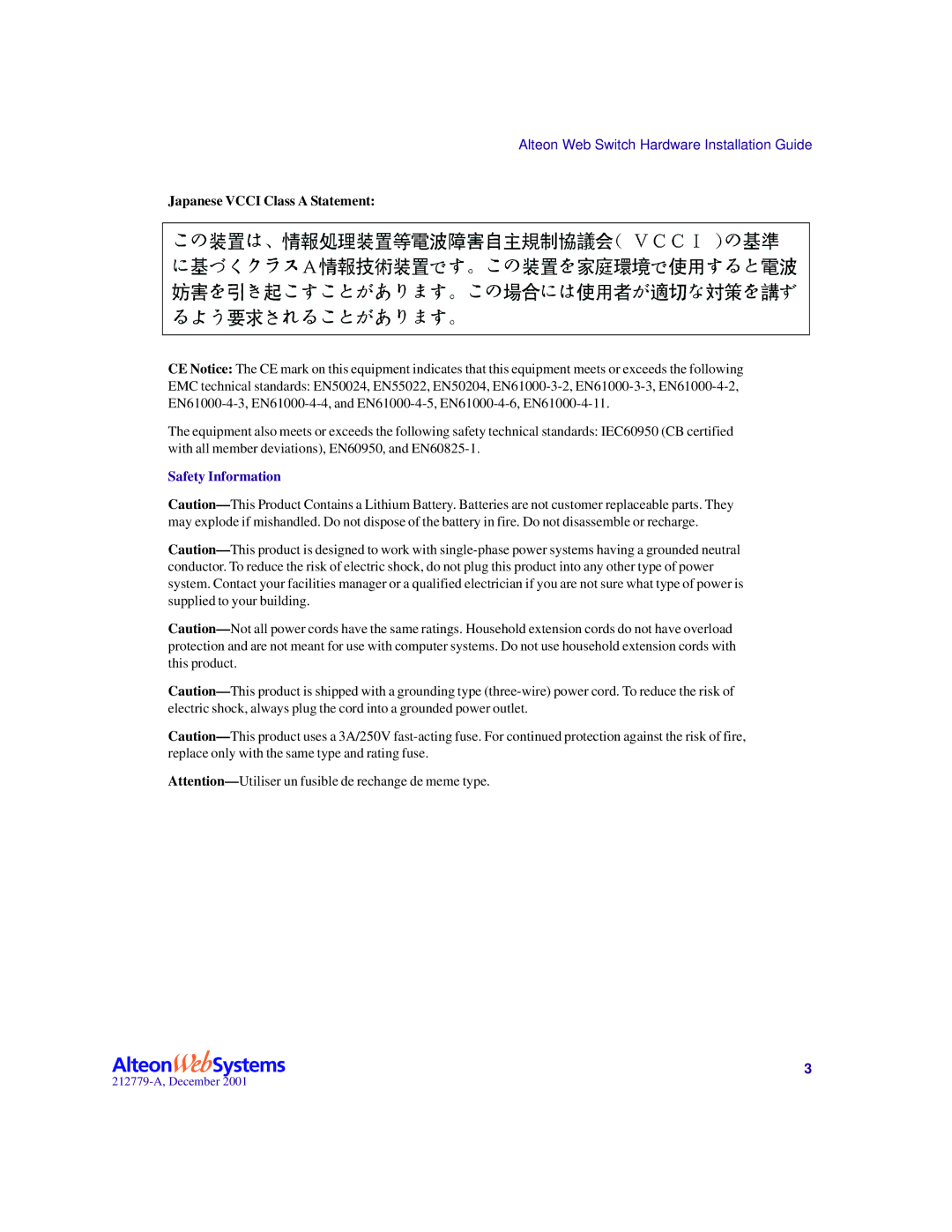 Nortel Networks 700107, 700116, 700117, 700106 manual Safety Information 