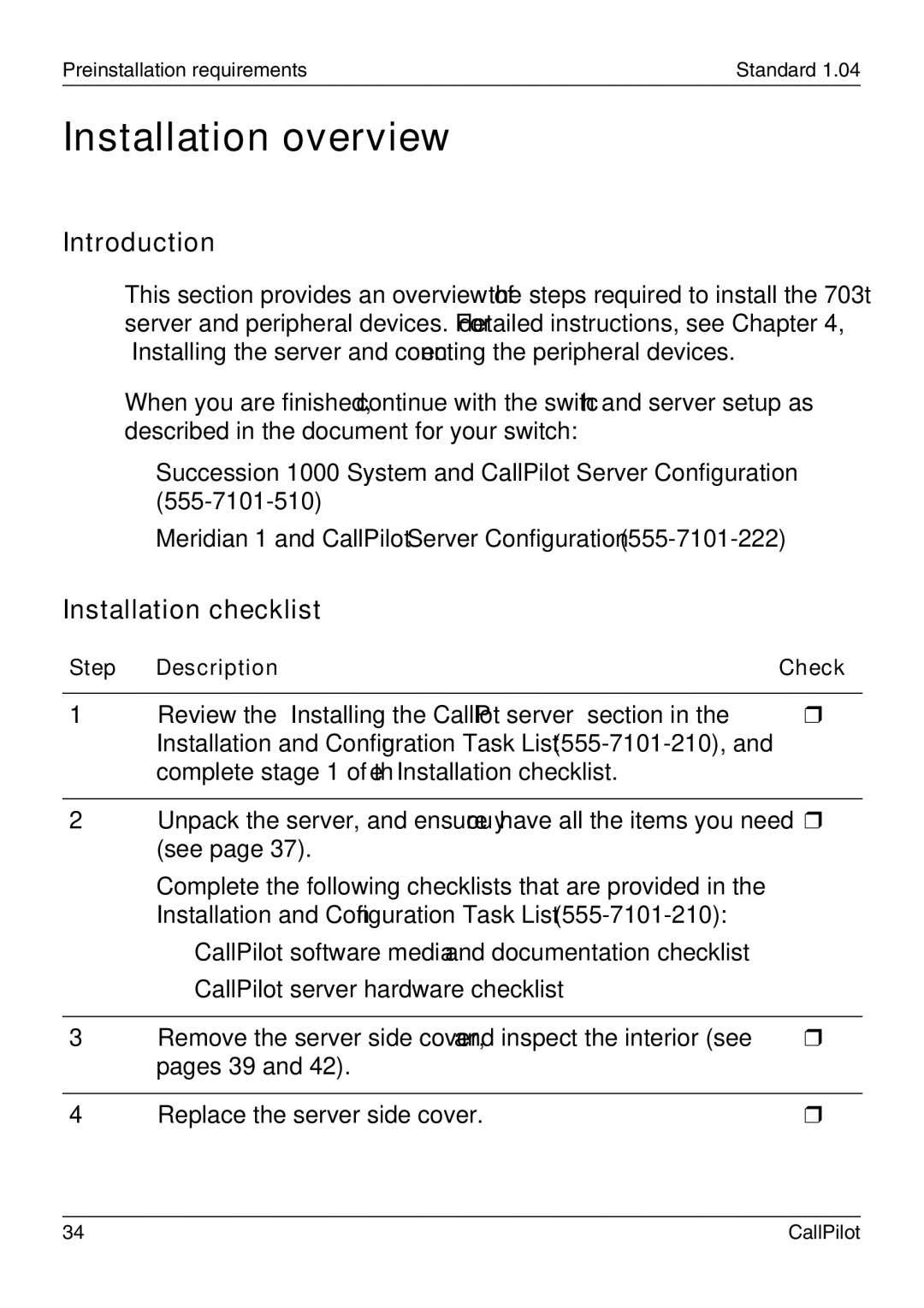 Nortel Networks 703t manual Installation overview, Introduction, Installation checklist 