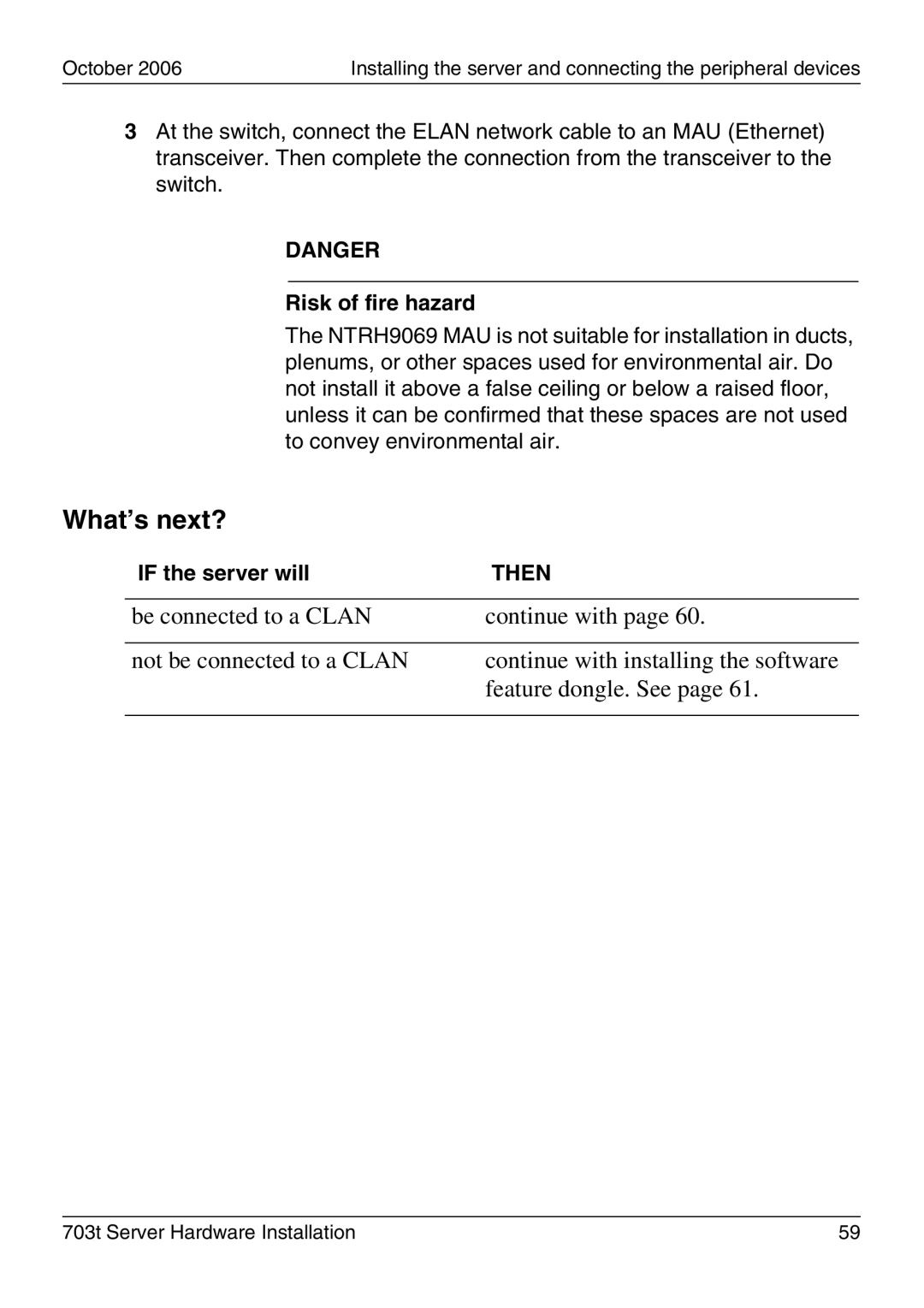 Nortel Networks 703t manual Risk of fire hazard 