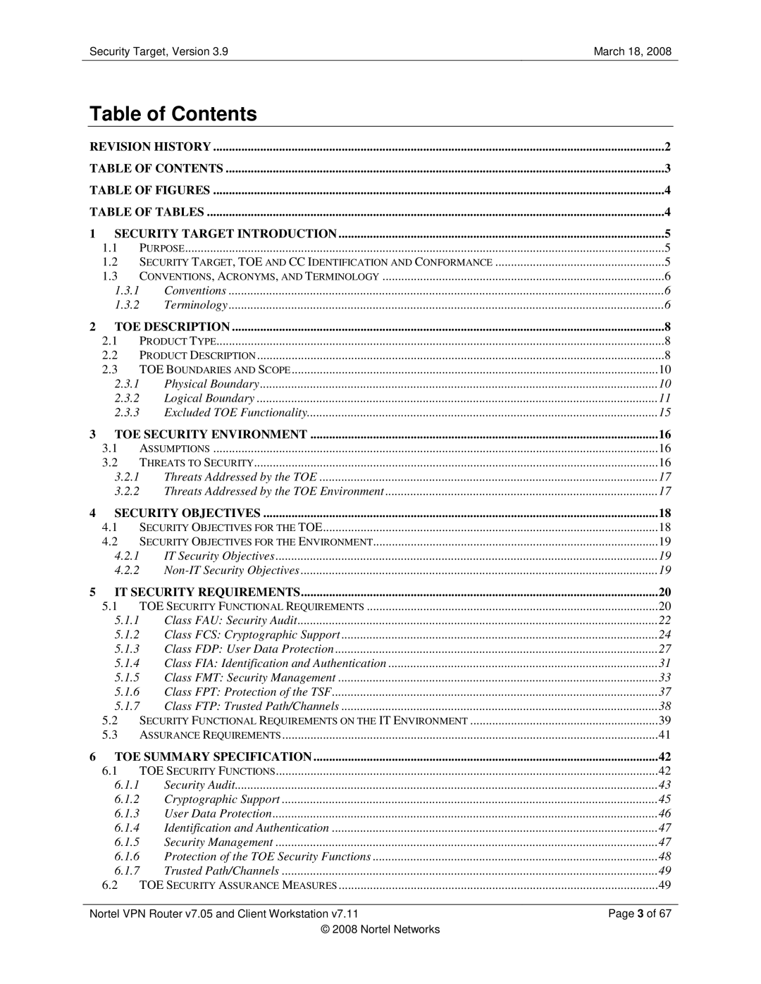 Nortel Networks 7.11, 7.05 manual Table of Contents 