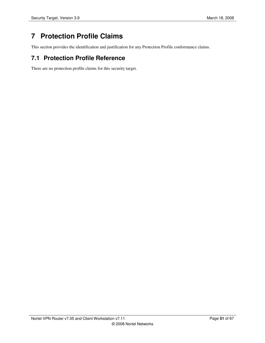 Nortel Networks 7.11, 7.05 manual Protection Profile Claims, Protection Profile Reference 