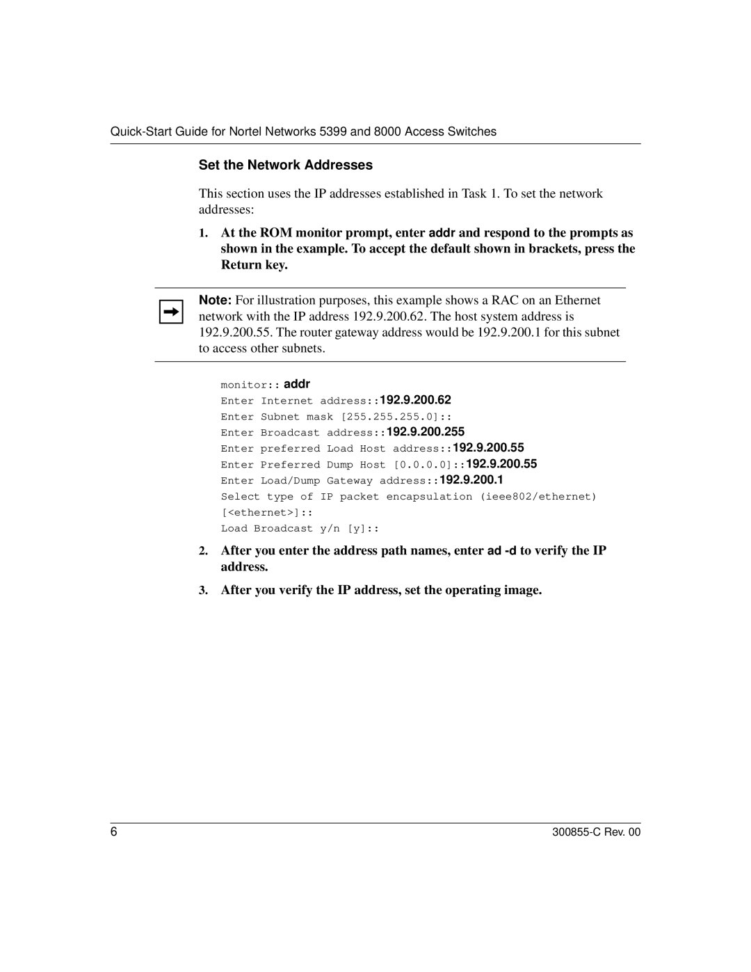 Nortel Networks 8000, 5399 quick start Set the Network Addresses 