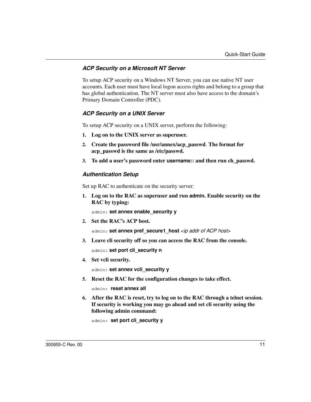 Nortel Networks 5399, 8000 quick start Set the RAC’s ACP host, Set vcli security 