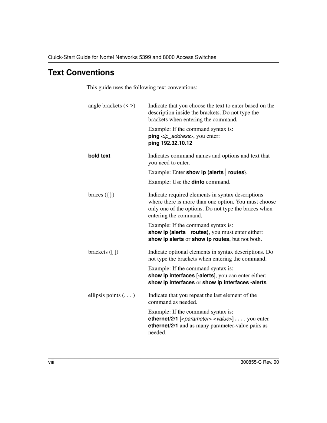 Nortel Networks 8000, 5399 quick start Text Conventions 