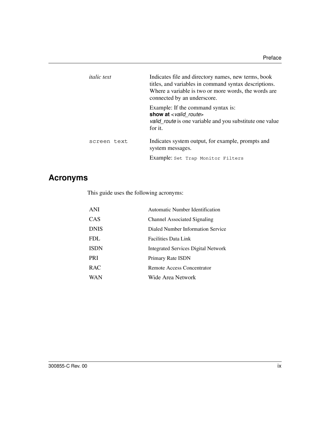 Nortel Networks 5399, 8000 quick start Acronyms 