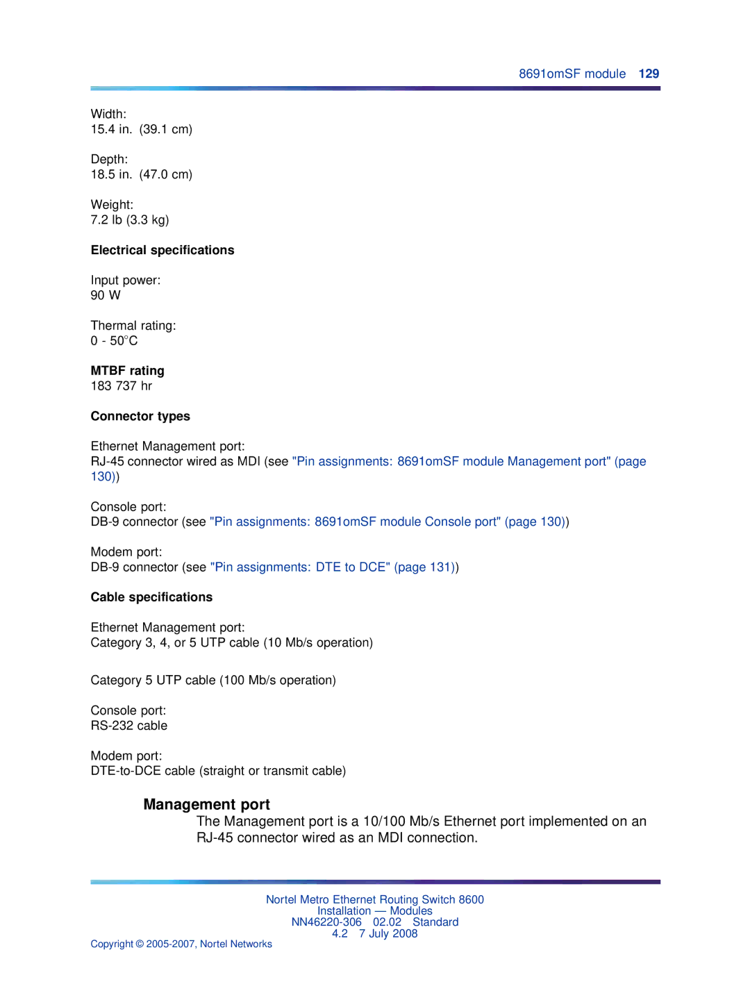 Nortel Networks 8005AC, 8005DC, 8003AC, 8004AC, 8004DC manual Management port 