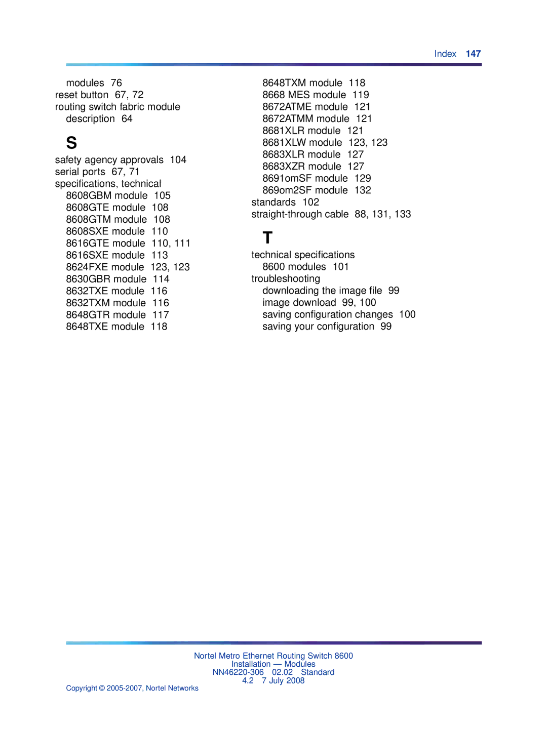 Nortel Networks 8004AC, 8005DC, 8003AC, 8004DC, 8005AC manual Index 