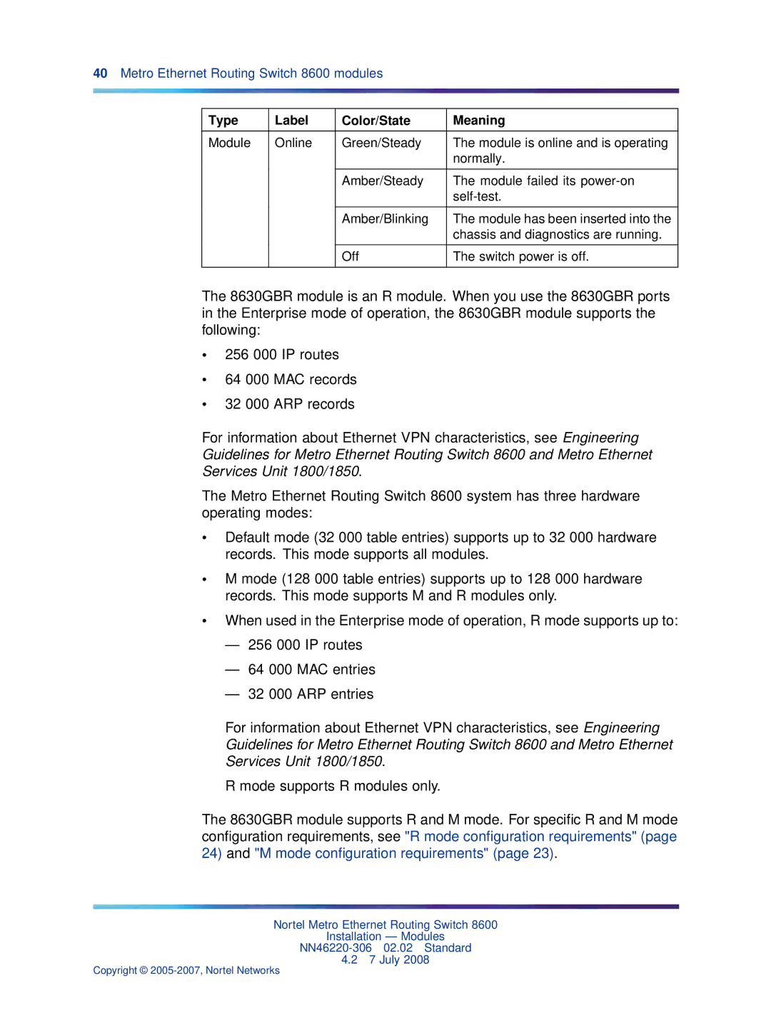 Nortel Networks 8005DC, 8003AC, 8004AC, 8004DC, 8005AC manual M mode conﬁguration requirements 