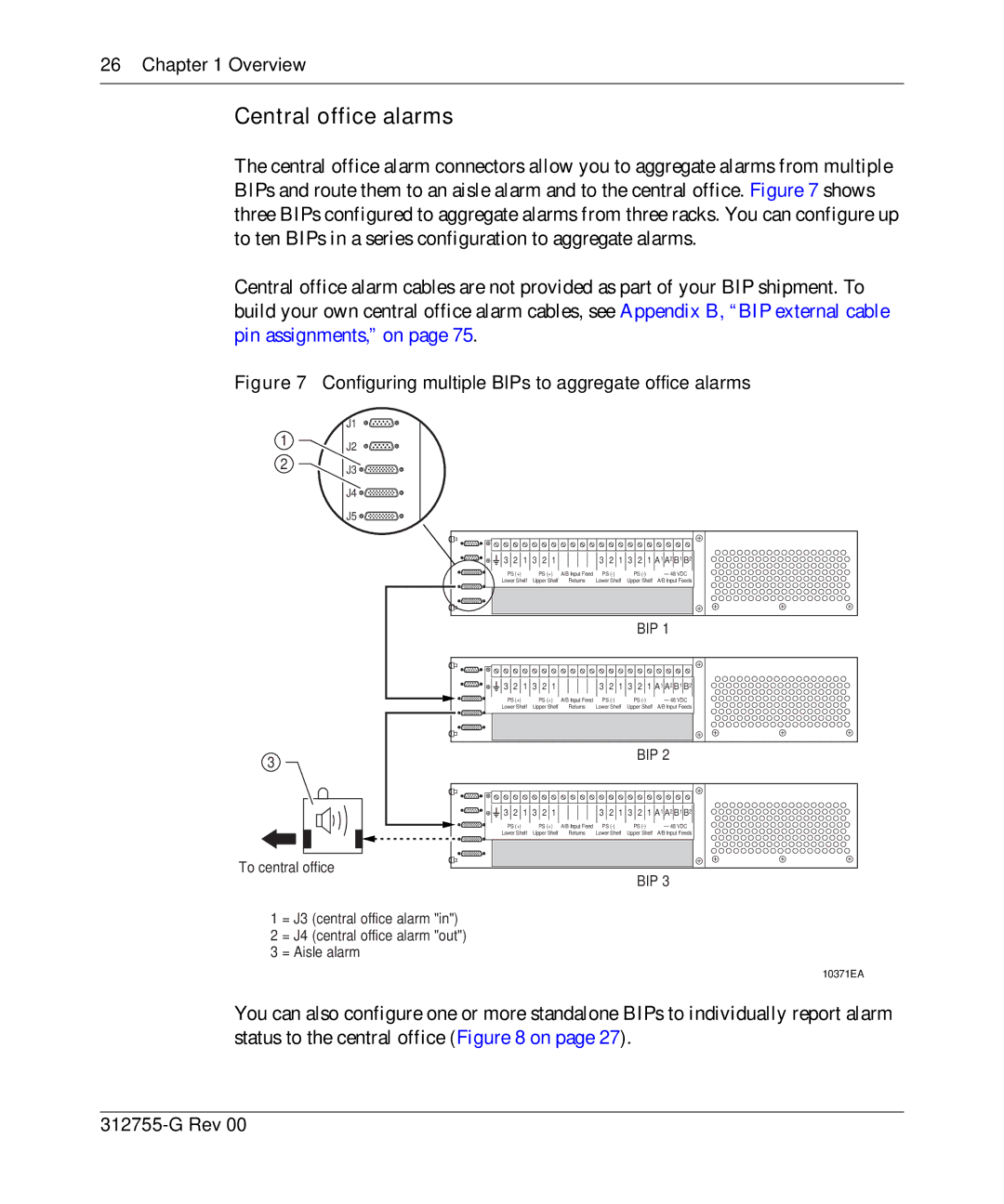 Nortel Networks 8010co manual Central office alarms, Configuring multiple BIPs to aggregate office alarms 