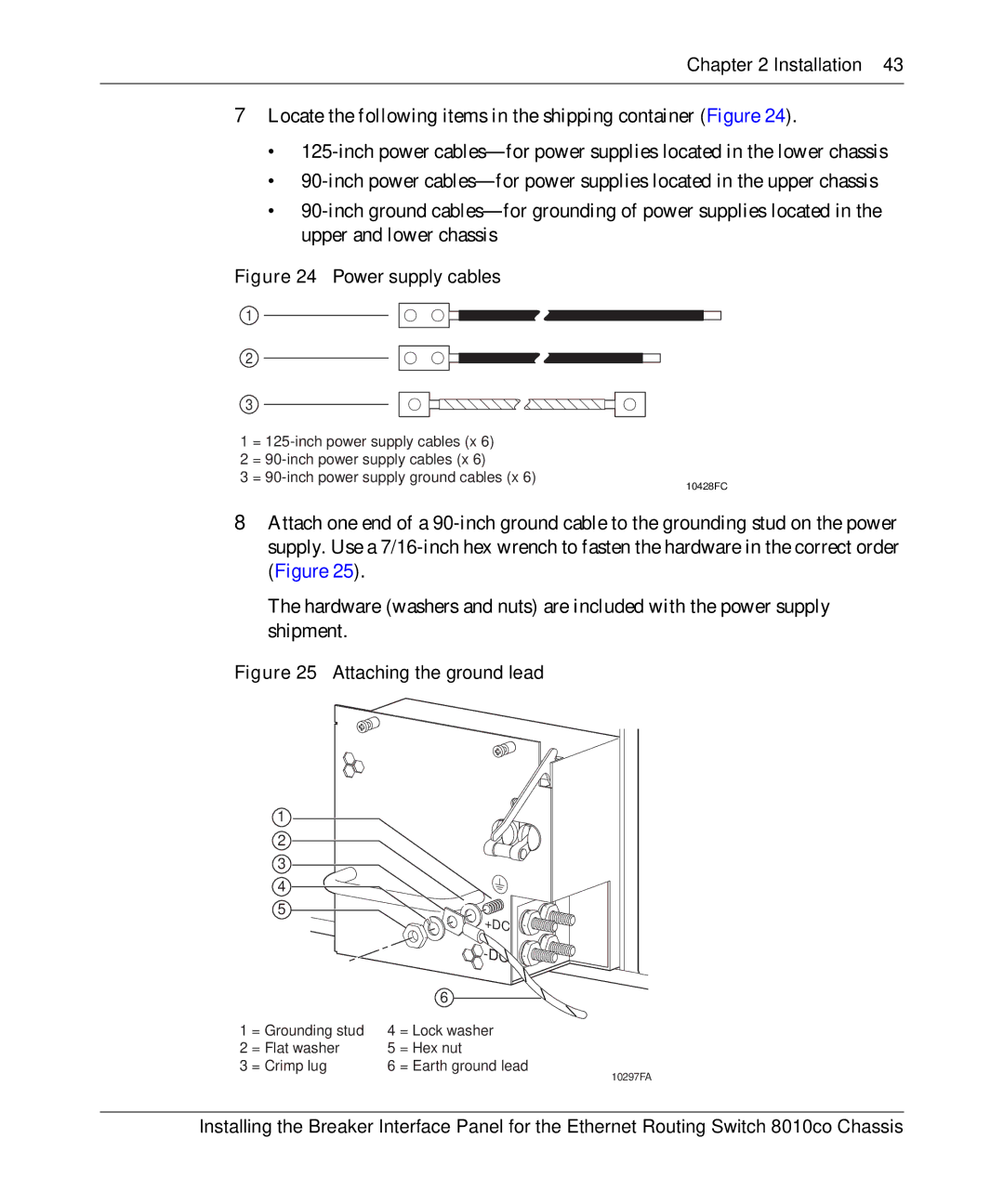 Nortel Networks 8010co manual Power supply cables 