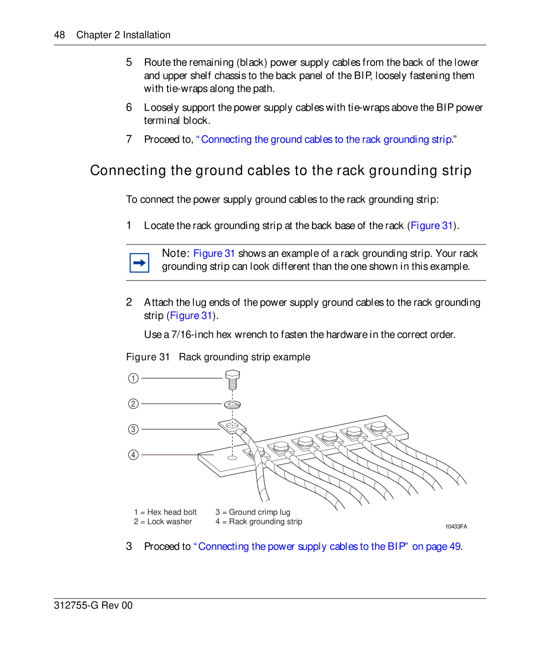 Nortel Networks 8010co manual Connecting the ground cables to the rack grounding strip, Rack grounding strip example 