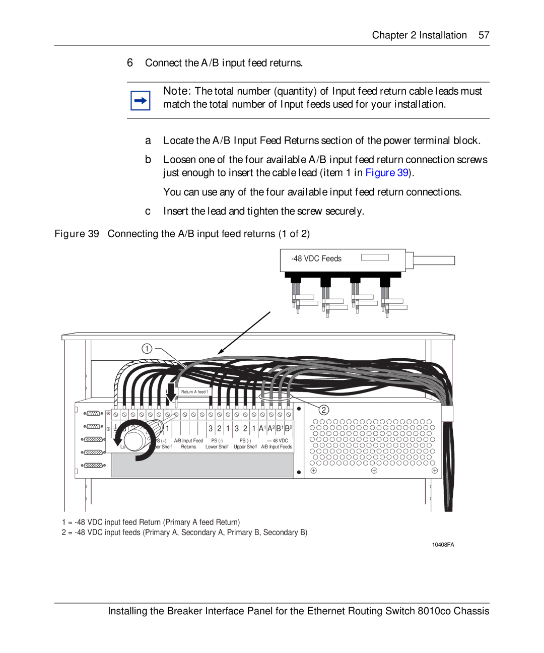 Nortel Networks 8010co manual Connecting the A/B input feed returns 1 