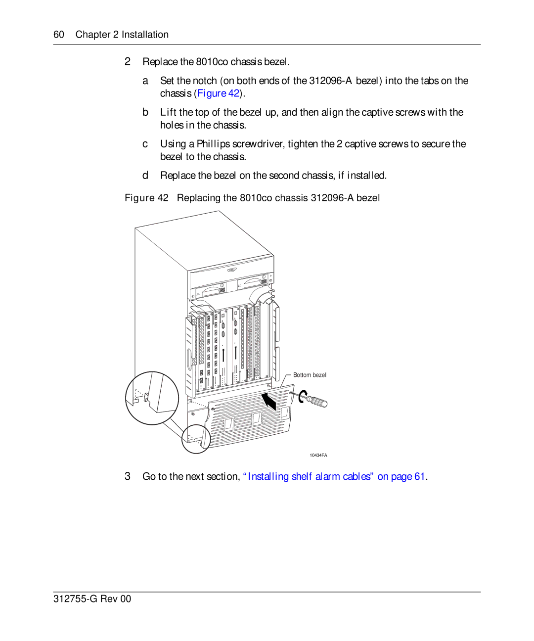 Nortel Networks 8010co manual Go to the next section, Installing shelf alarm cables on 