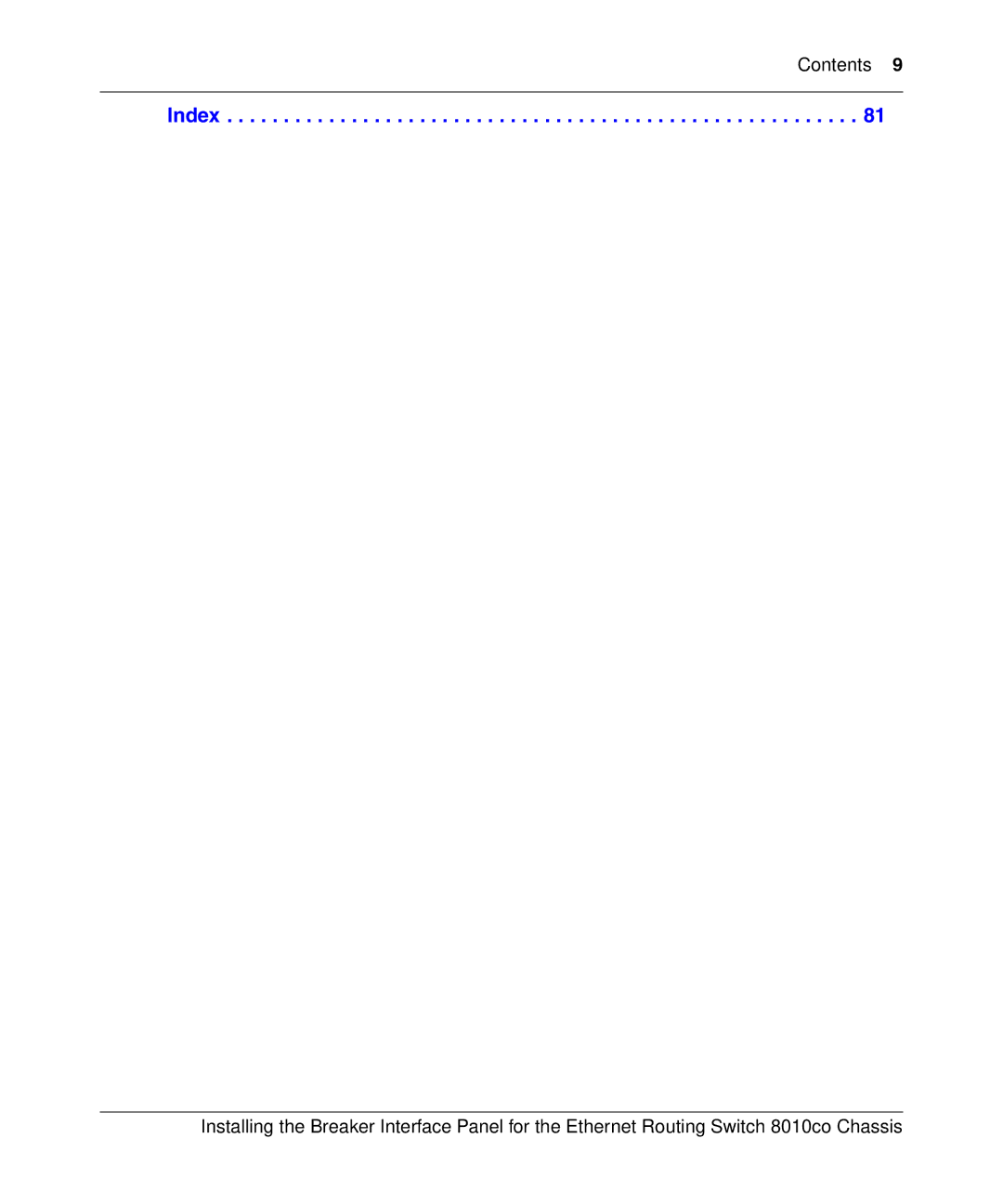 Nortel Networks 8010co manual Index 