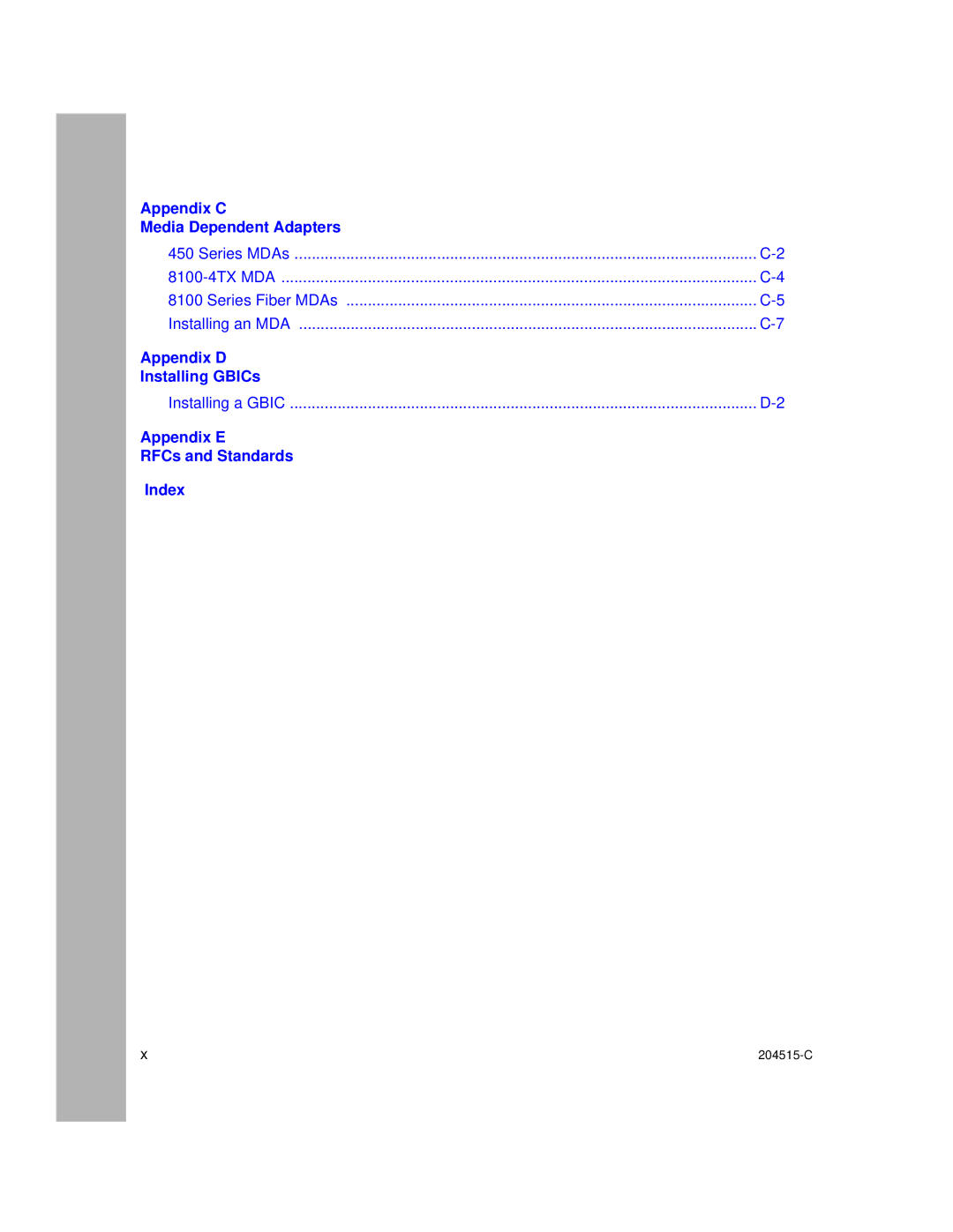 Nortel Networks 8100, 1000BASE-XD manual Appendix C Media Dependent Adapters 